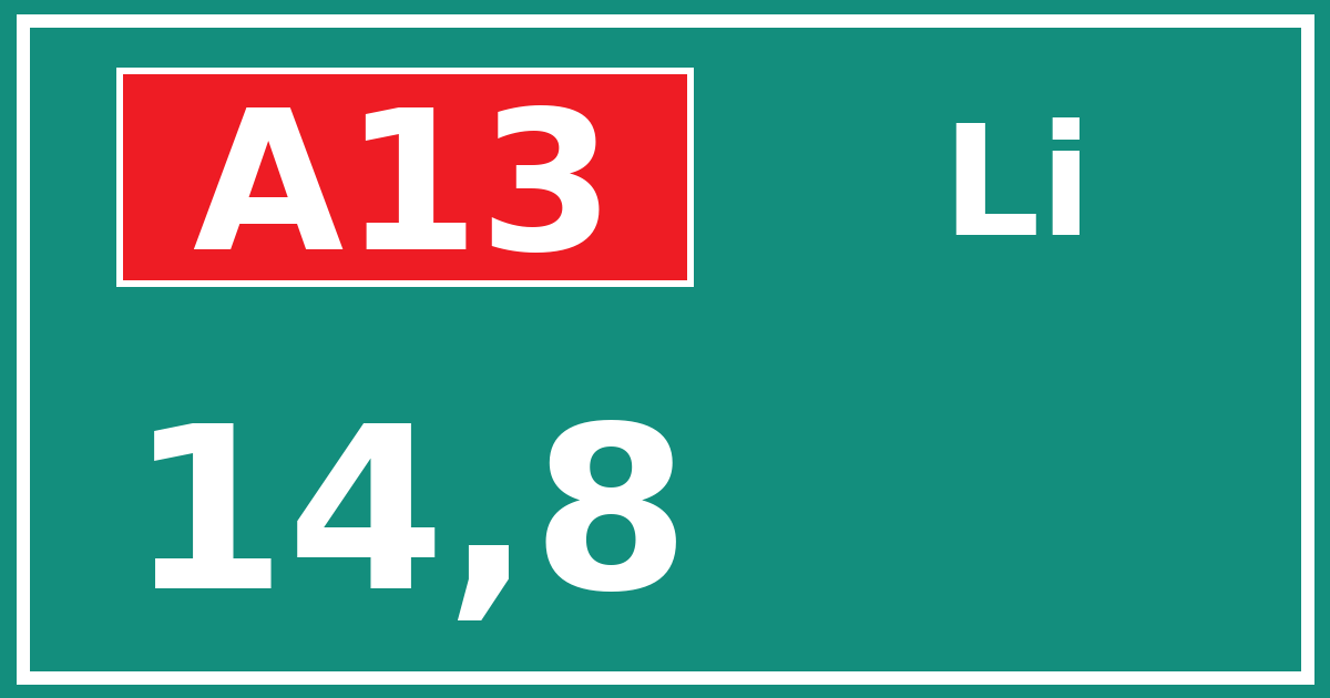 Hectometerbord A13 14,8 zijde Li