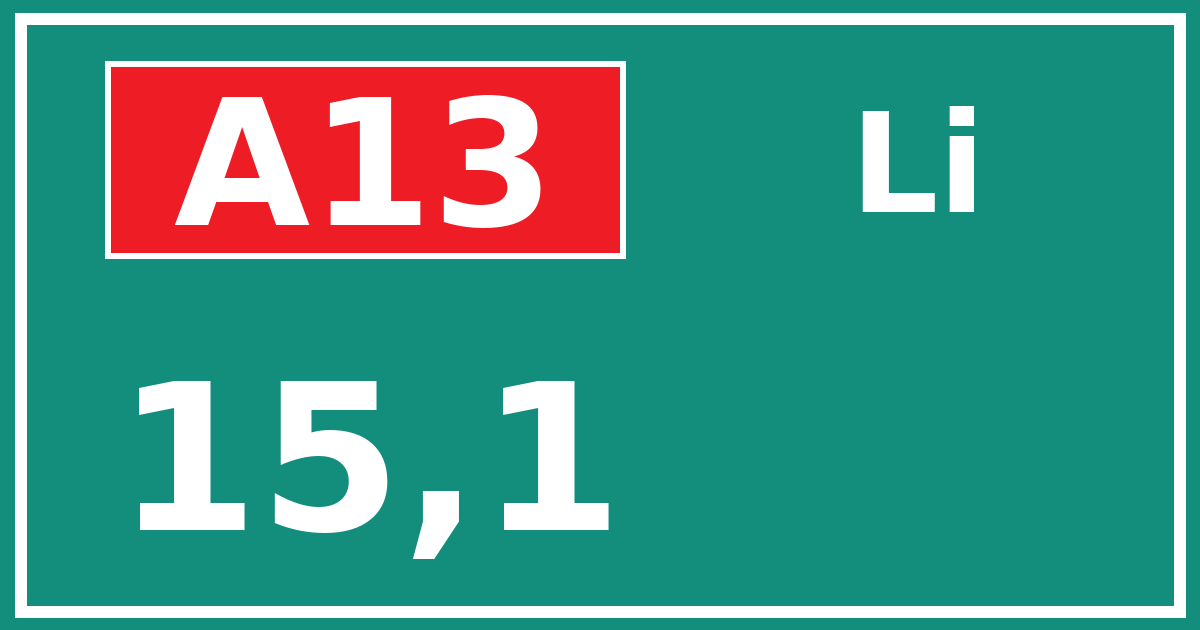 Hectometerbord A13 15,1 zijde Li