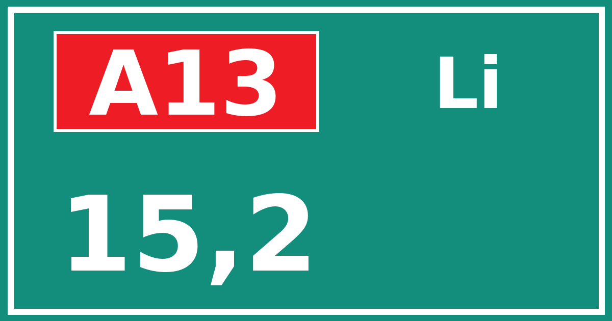 Hectometerbord A13 15,2 zijde Li
