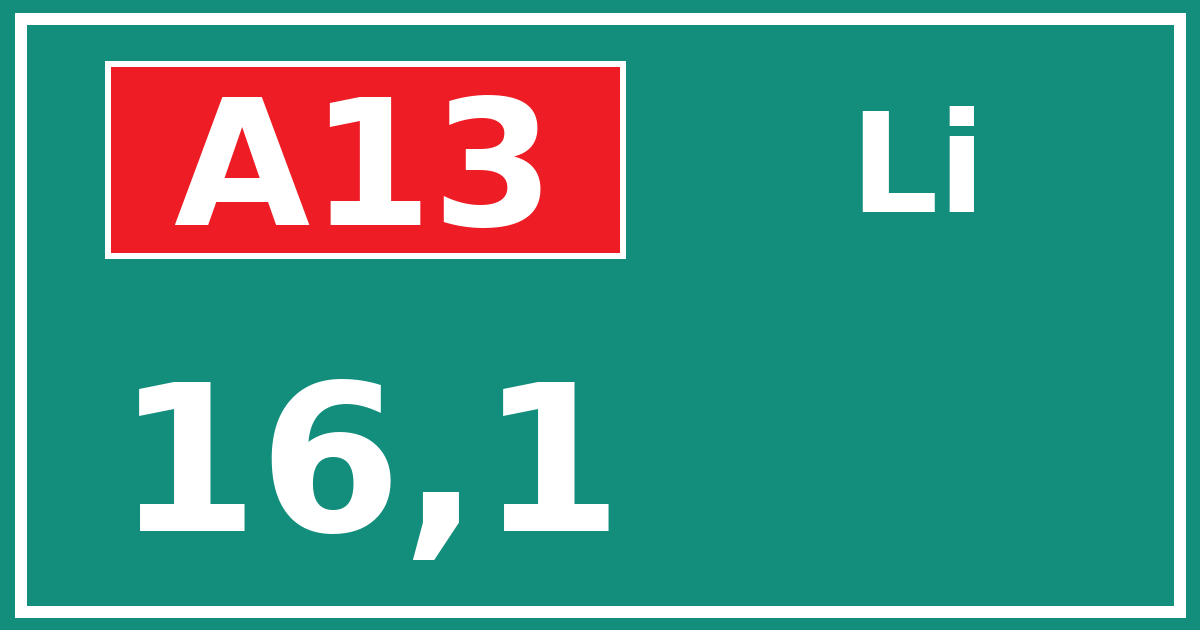 Hectometerbord A13 16,1 zijde Li