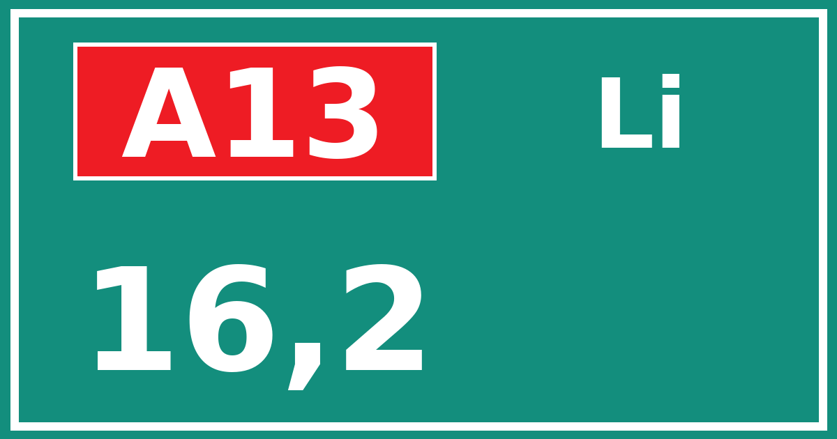 Hectometerbord A13 16,2 zijde Li