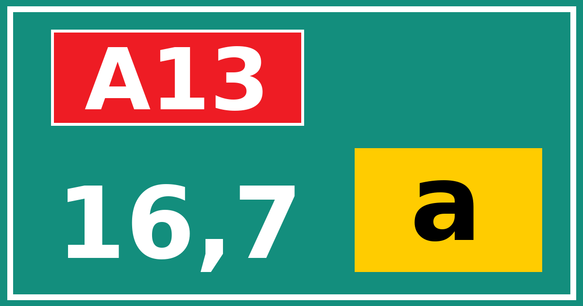 Hectometerbord A13 16,7 letter a