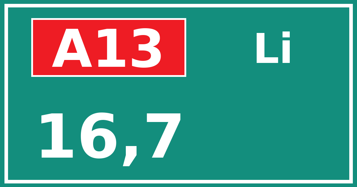 Hectometerbord A13 16,7 zijde Li