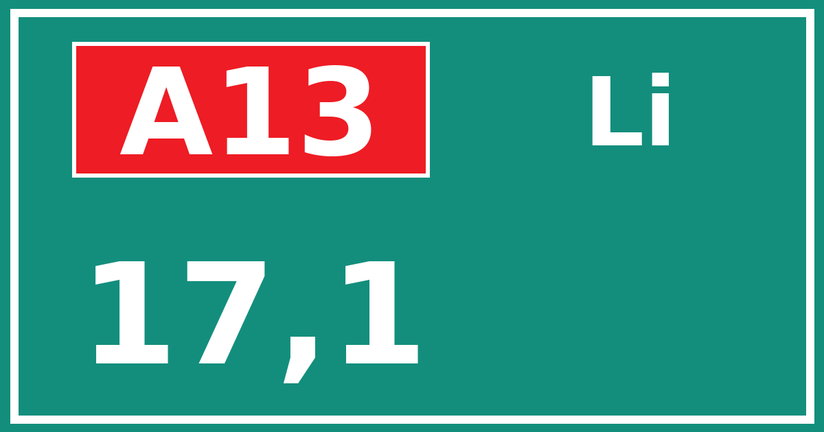 Hectometerbord A13 17,1 zijde Li
