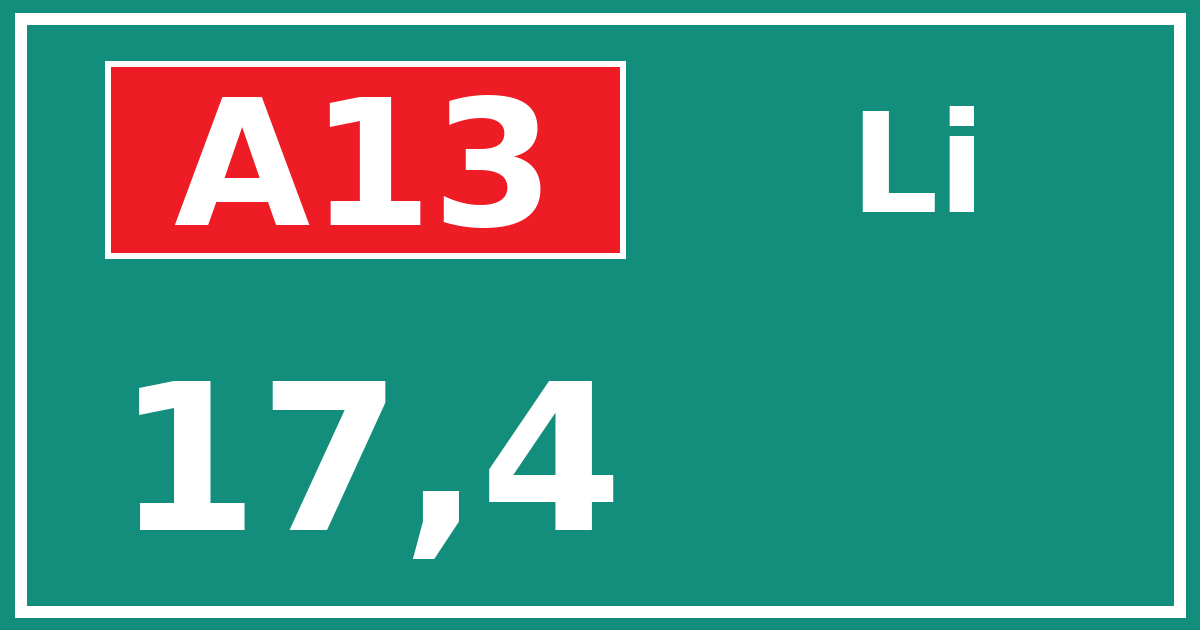 Hectometerbord A13 17,4 zijde Li