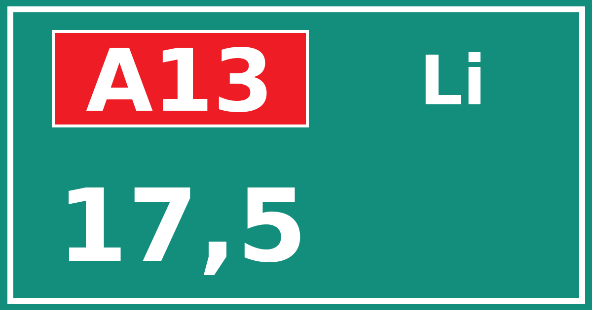 Hectometerbord A13 17,5 zijde Li