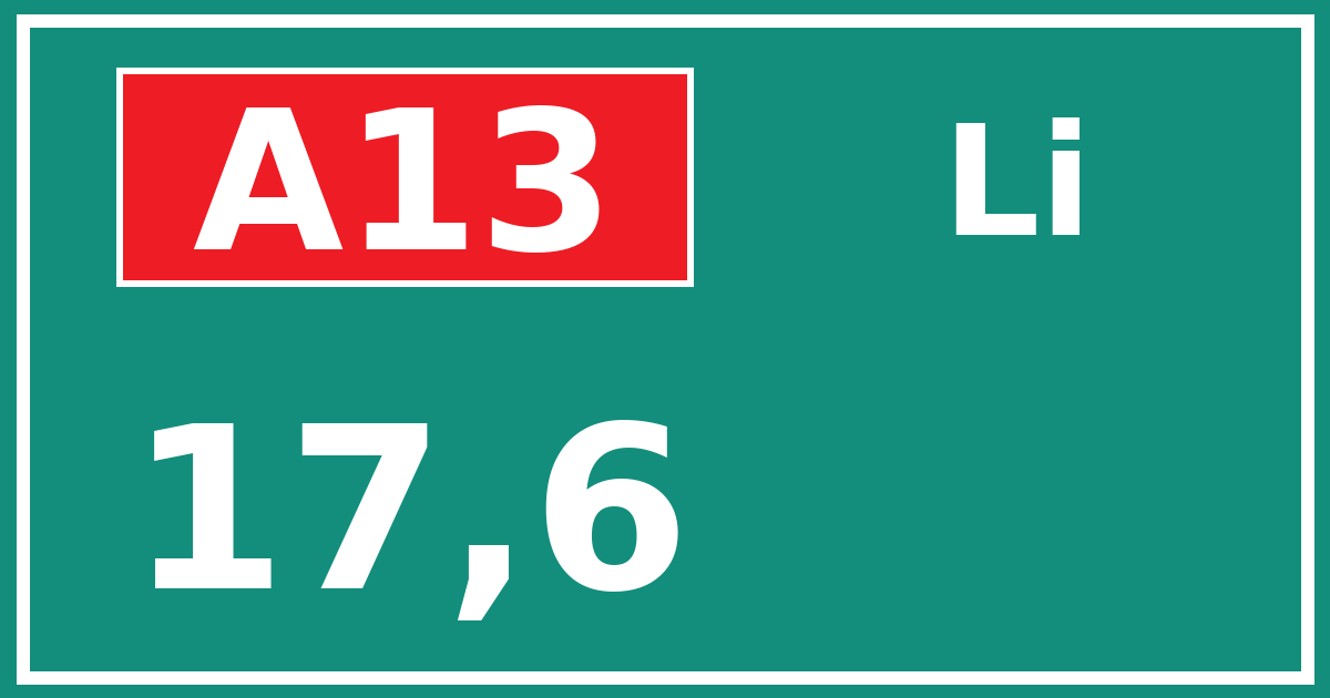 Hectometerbord A13 17,6 zijde Li