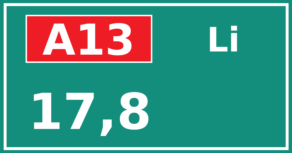 Hectometerbord A13 17,8 zijde Li