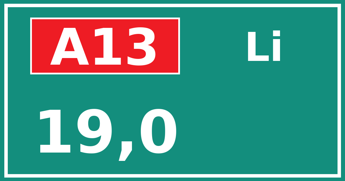 Hectometerbord A13 19,0 zijde Li