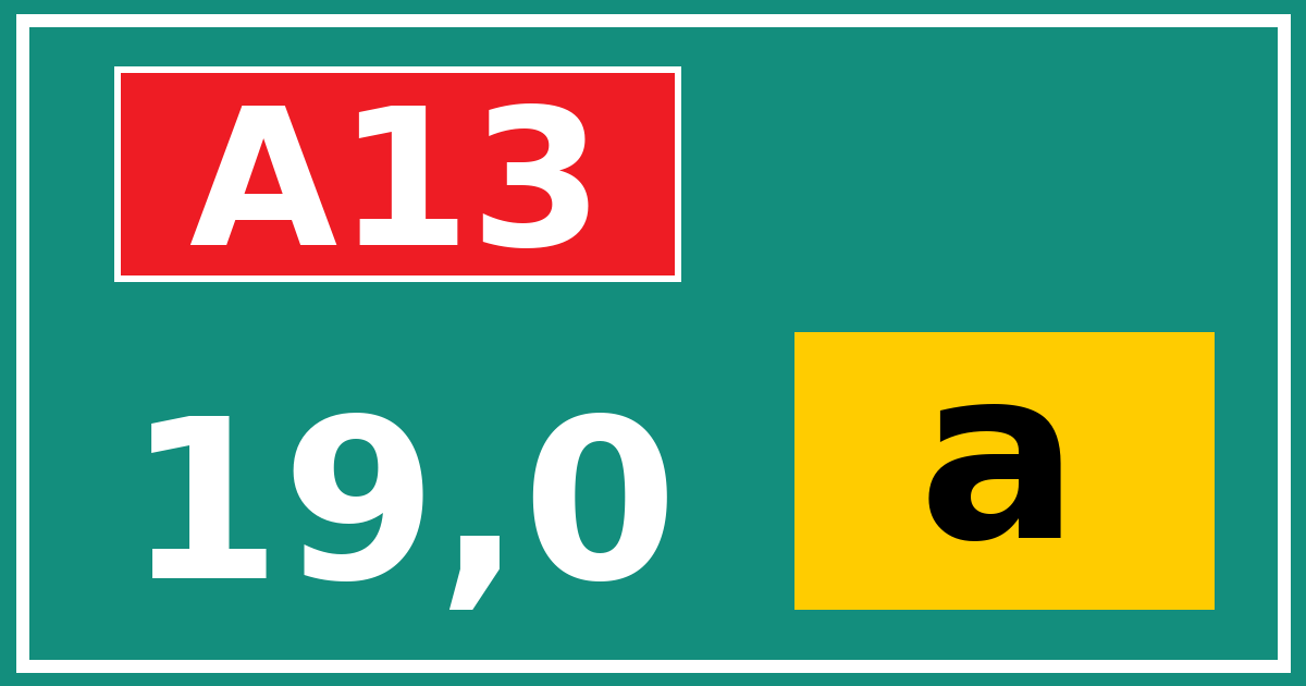 Hectometerbord A13 19,0 letter a