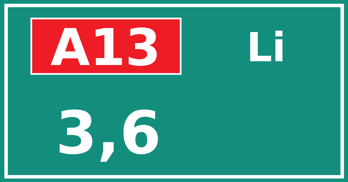 Hectometerbord A13 3,6 zijde Li