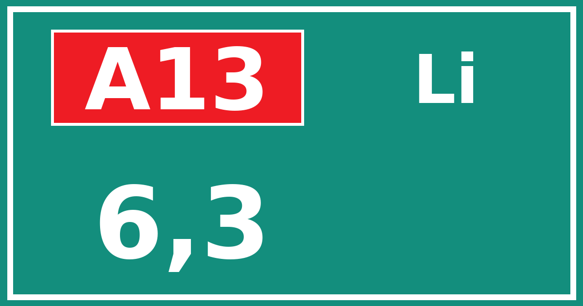 Hectometerbord A13 6,3 zijde Li