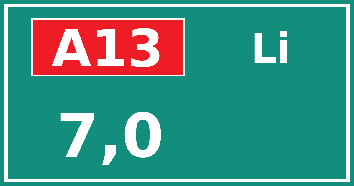 Hectometerbord A13 7,0 zijde Li