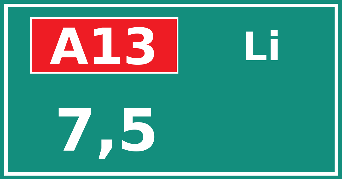Hectometerbord A13 7,5 zijde Li