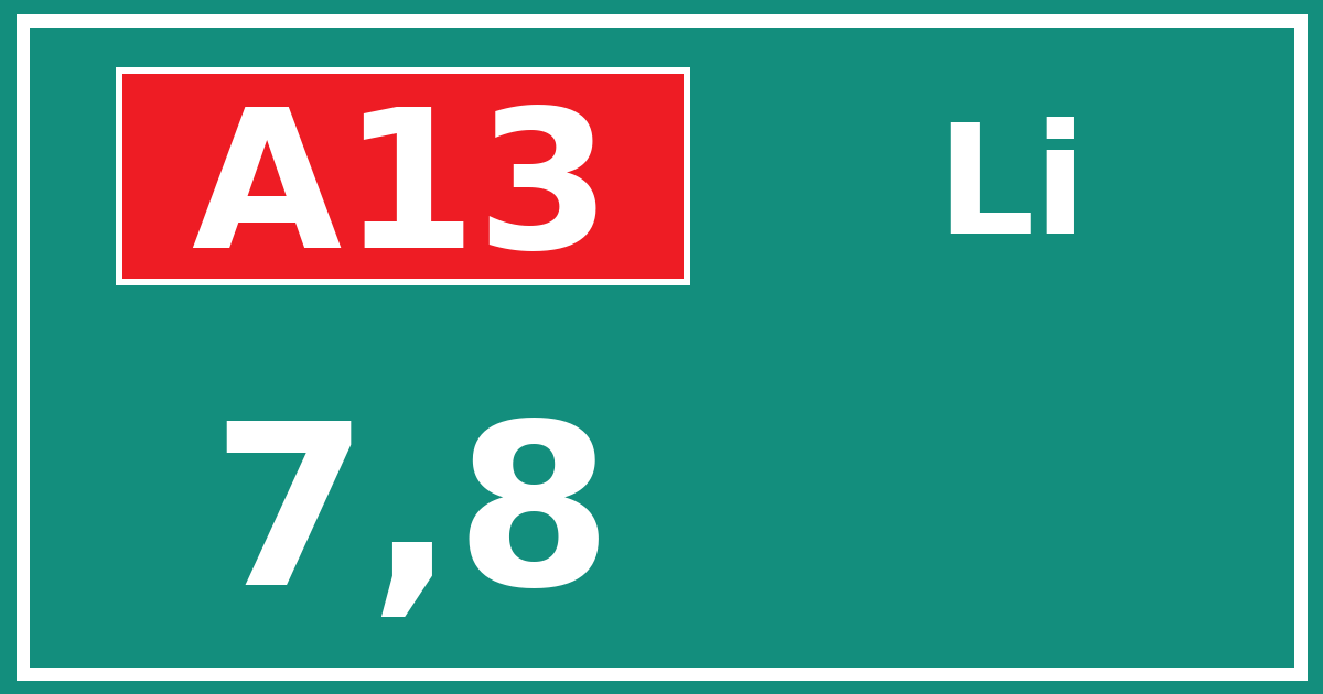 Hectometerbord A13 7,8 zijde Li