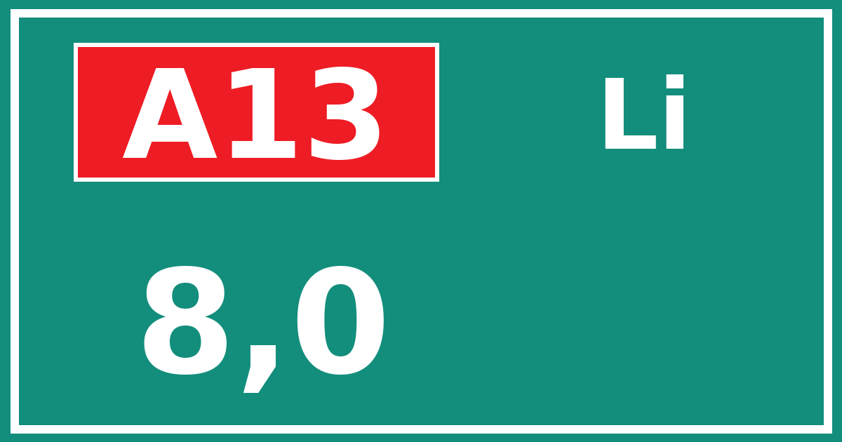 Hectometerbord A13 8,0 zijde Li