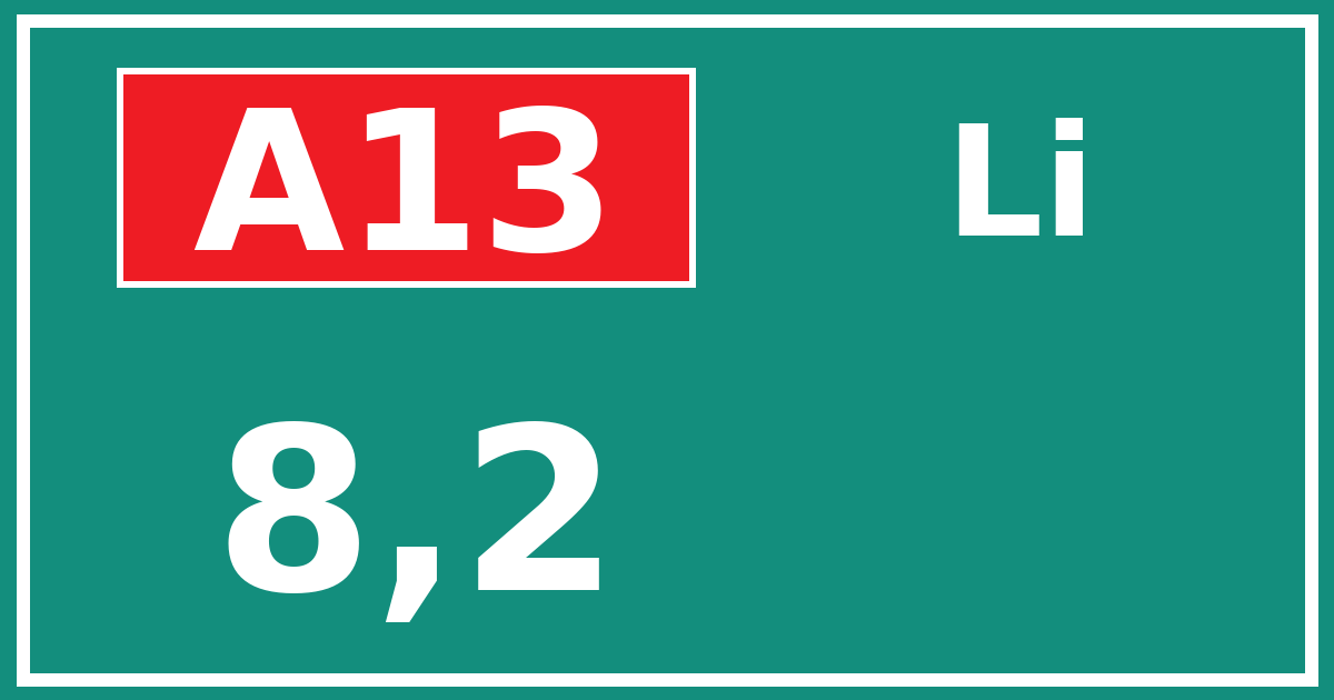 Hectometerbord A13 8,2 zijde Li