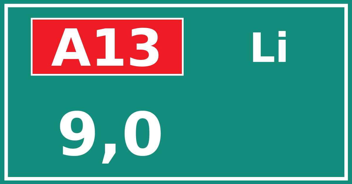 Hectometerbord A13 9,0 zijde Li