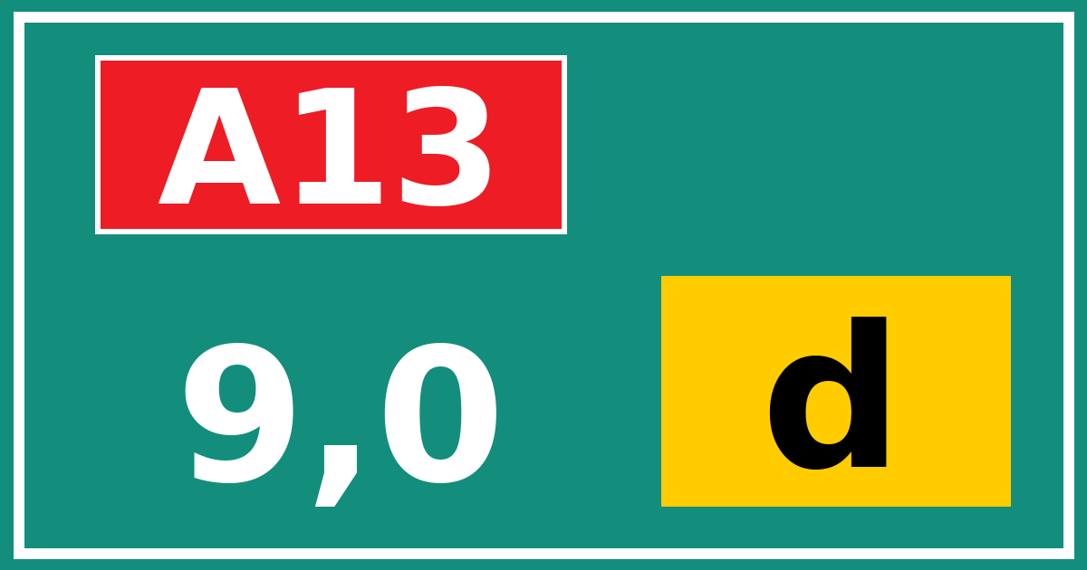 Hectometerbord A13 9,0 letter d