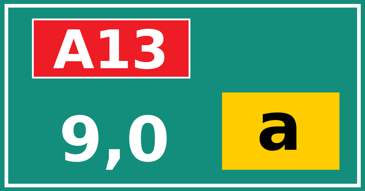Hectometerbord A13 9,0 letter a