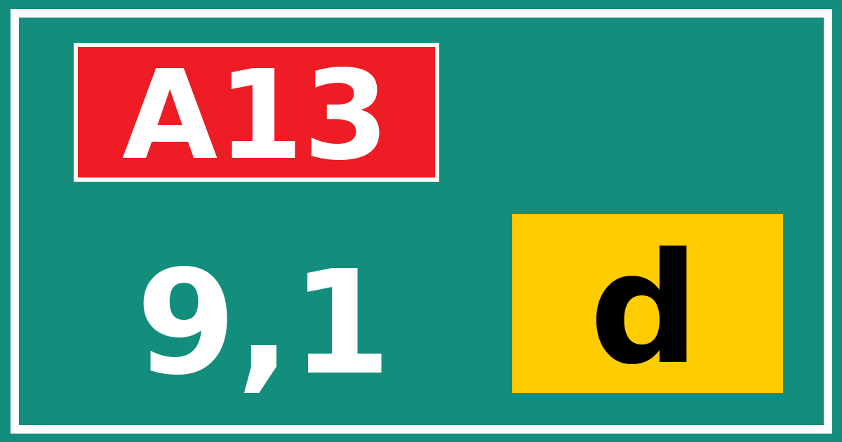 Hectometerbord A13 9,1 letter d