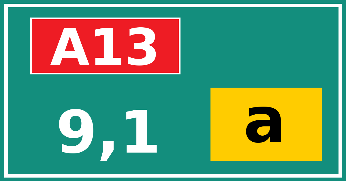 Hectometerbord A13 9,1 letter a
