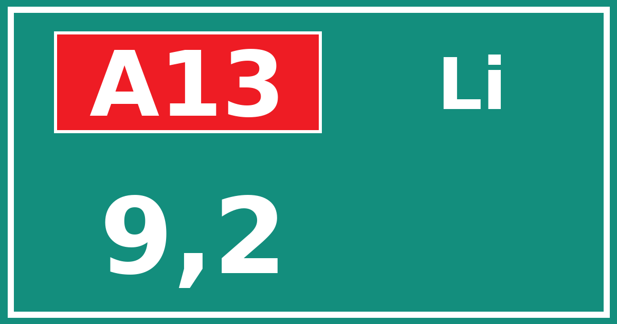Hectometerbord A13 9,2 zijde Li