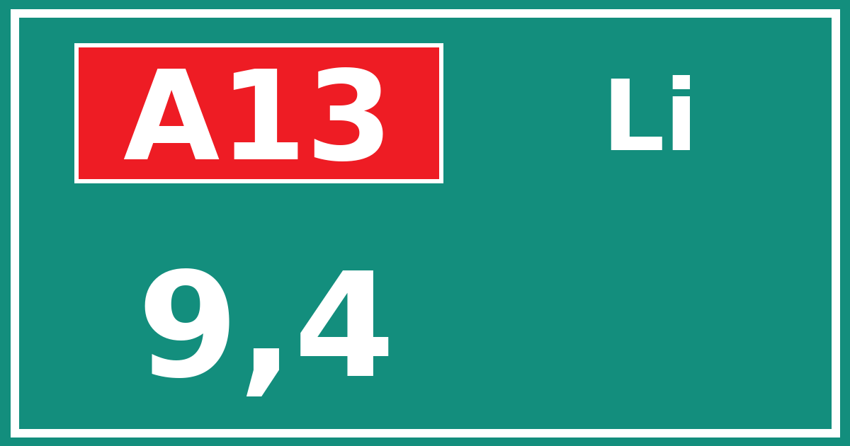 Hectometerbord A13 9,4 zijde Li