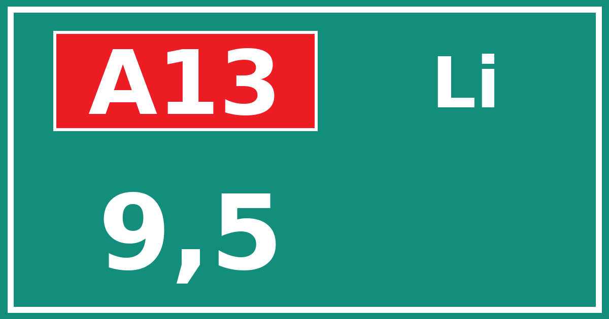 Hectometerbord A13 9,5 zijde Li