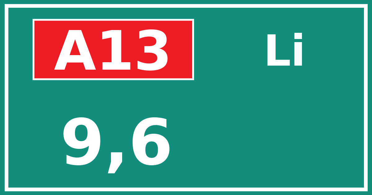 Hectometerbord A13 9,6 zijde Li