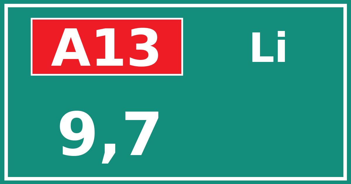Hectometerbord A13 9,7 zijde Li