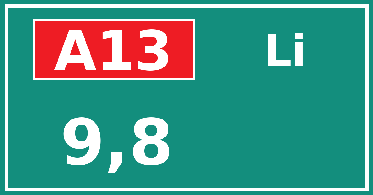 Hectometerbord A13 9,8 zijde Li