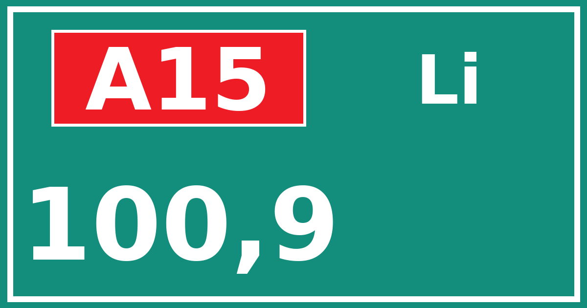 Hectometerbord A15 100,9 zijde Li