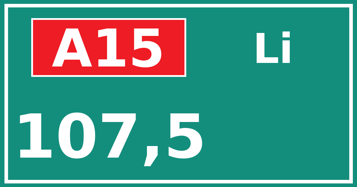 Hectometerbord A15 107,5 zijde Li