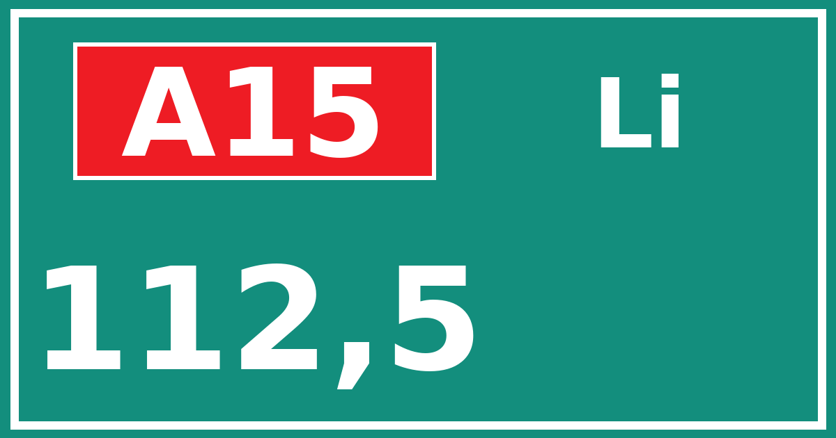 Hectometerbord A15 112,5 zijde Li