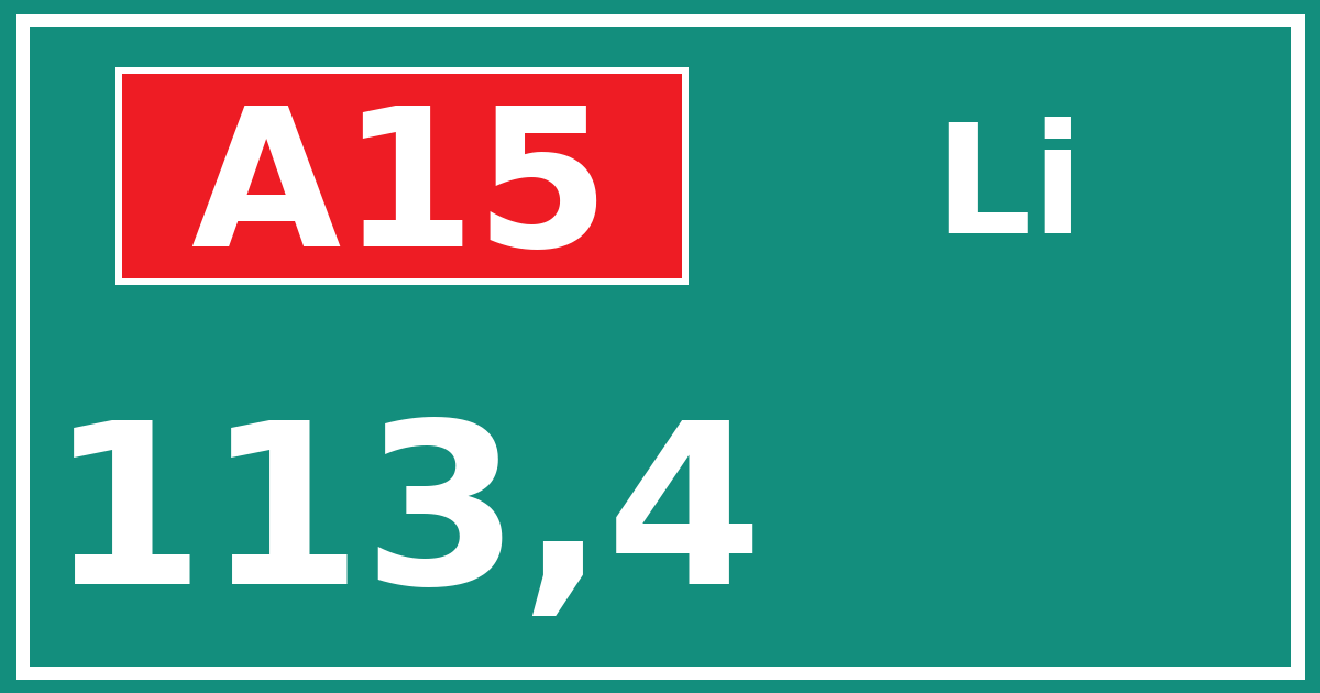 Hectometerbord A15 113,4 zijde Li