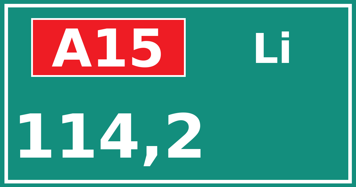 Hectometerbord A15 114,2 zijde Li