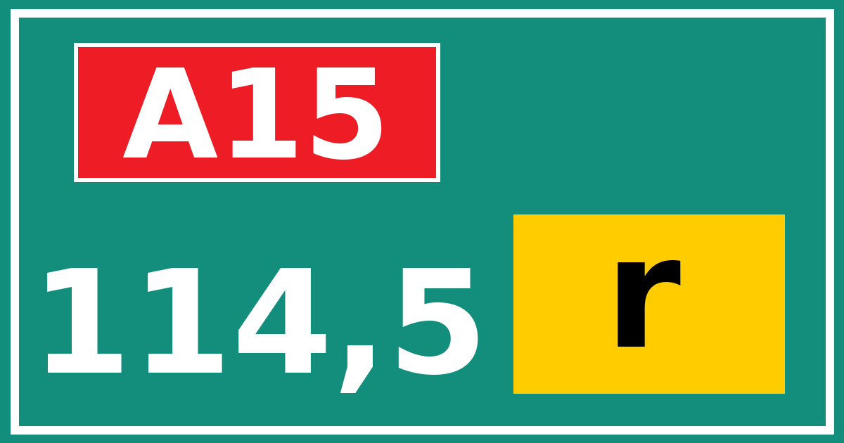 Hectometerbord A15 114,5 letter r