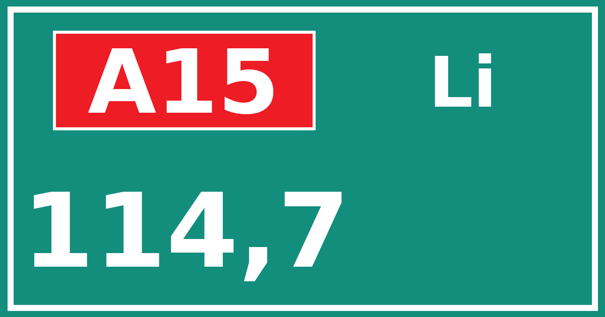 Hectometerbord A15 114,7 zijde Li