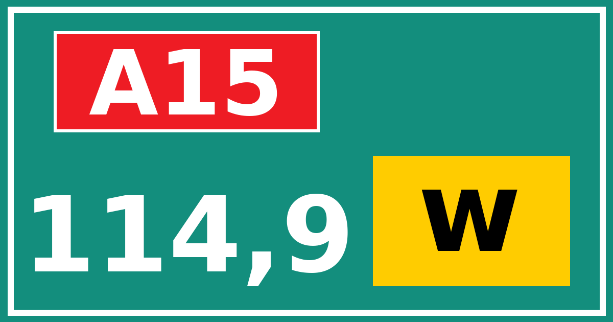 Hectometerbord A15 114,9 letter w