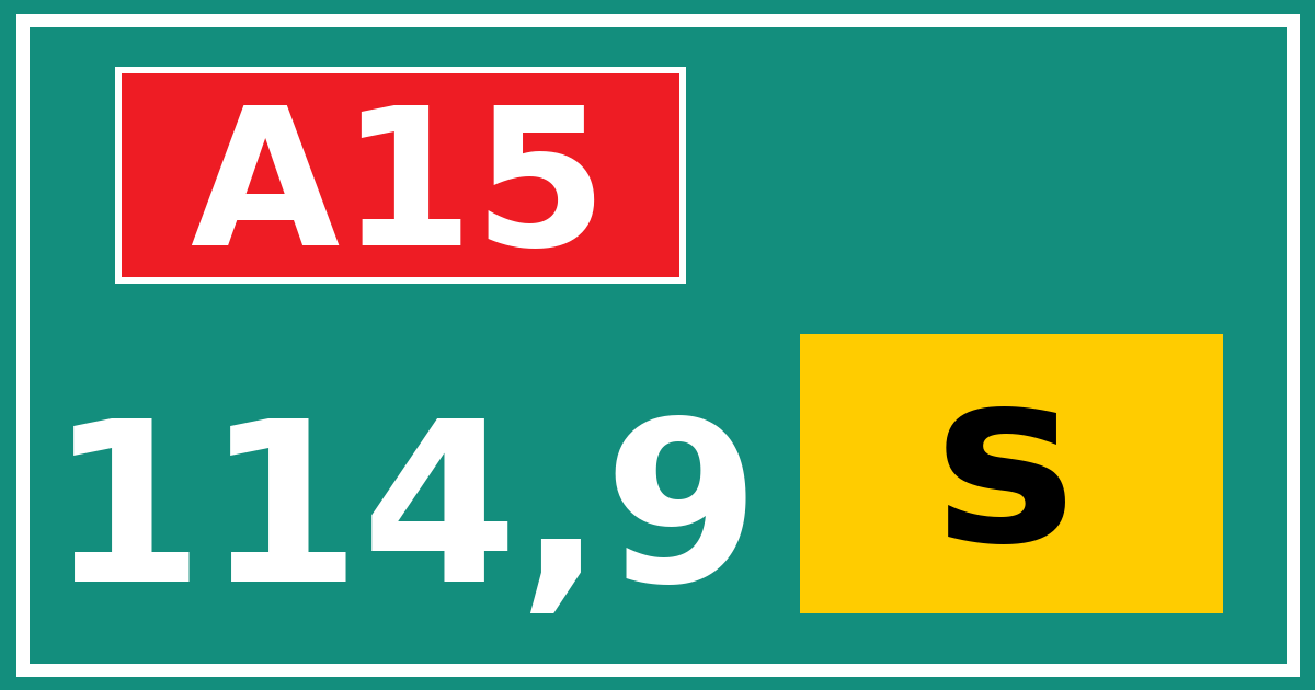 Hectometerbord A15 114,9 letter s