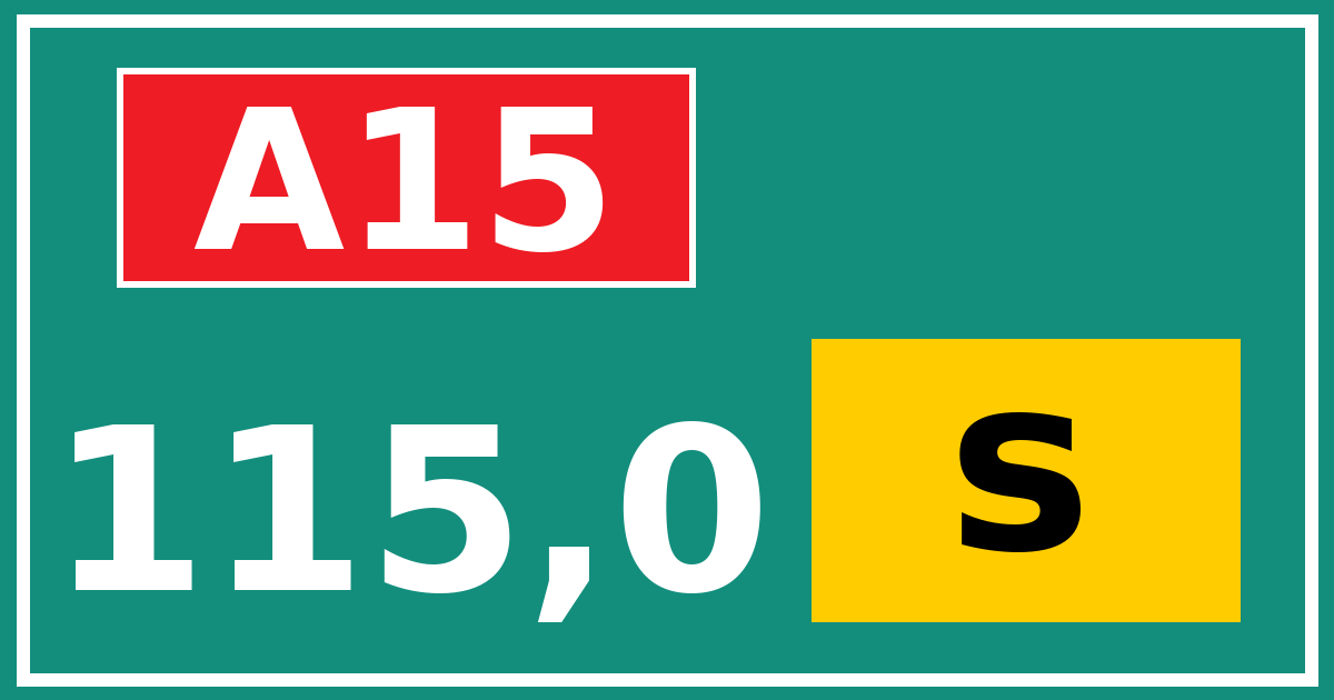Hectometerbord A15 115,0 letter s