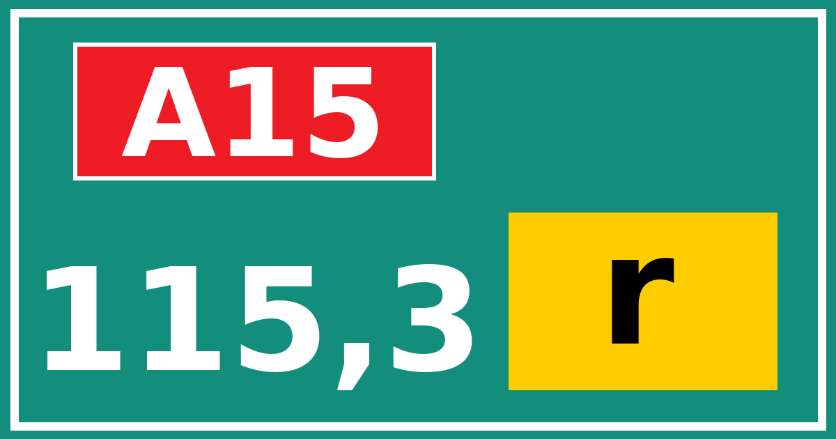 Hectometerbord A15 115,3 letter r