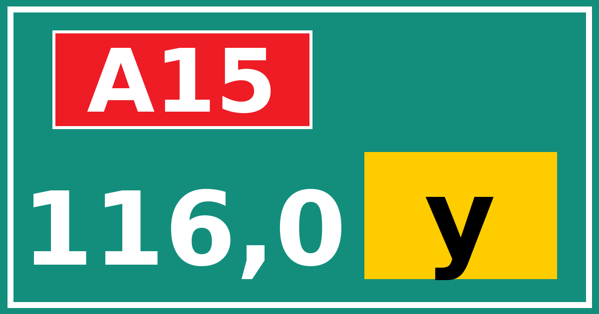 Hectometerbord A15 116,0 letter y