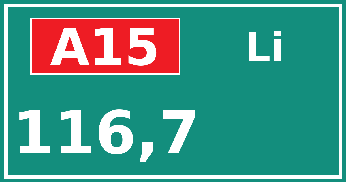 Hectometerbord A15 116,7 zijde Li