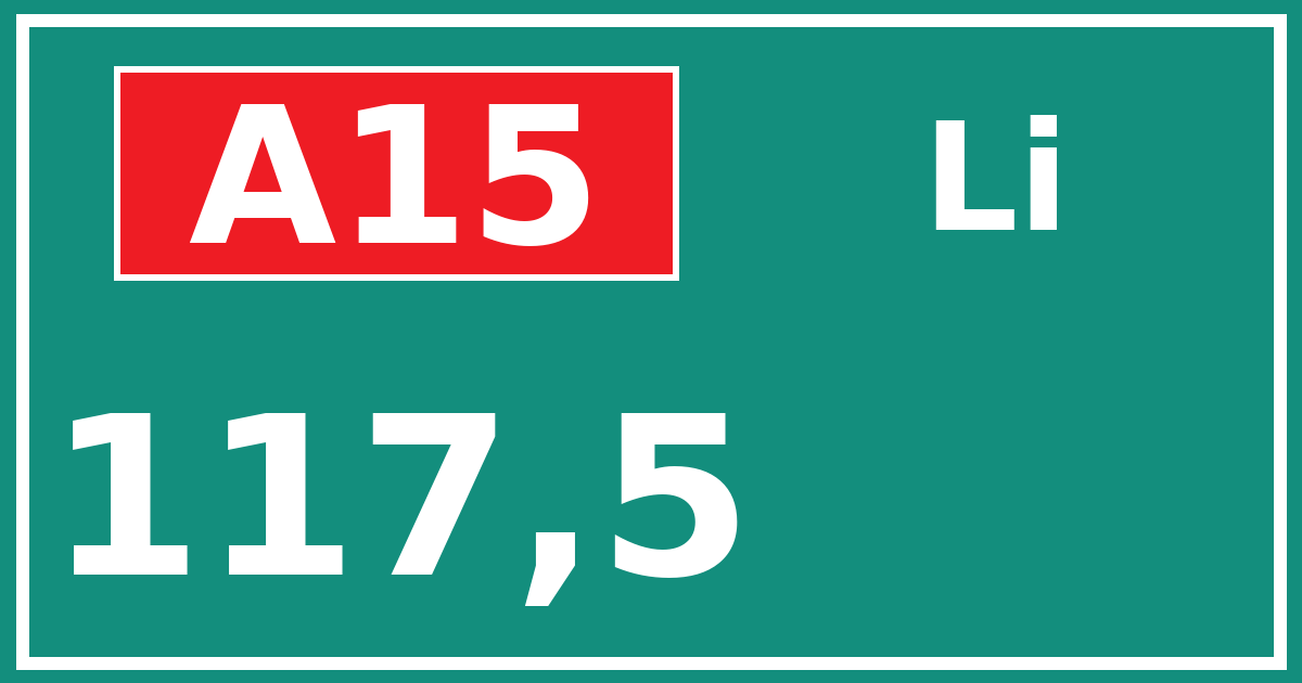 Hectometerbord A15 117,5 zijde Li