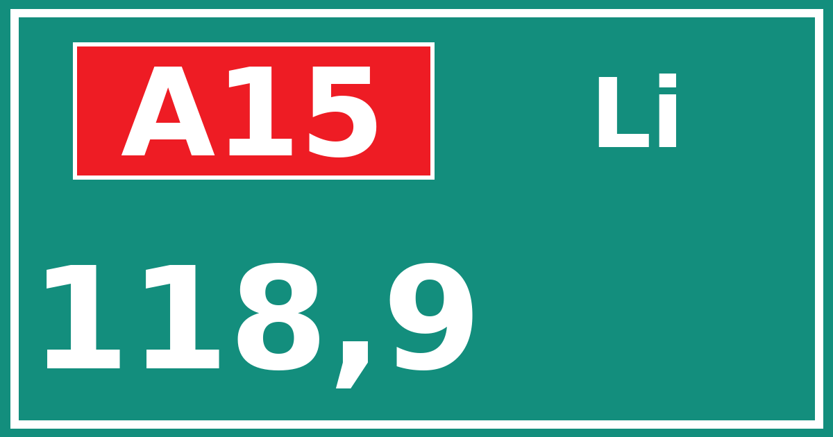 Hectometerbord A15 118,9 zijde Li