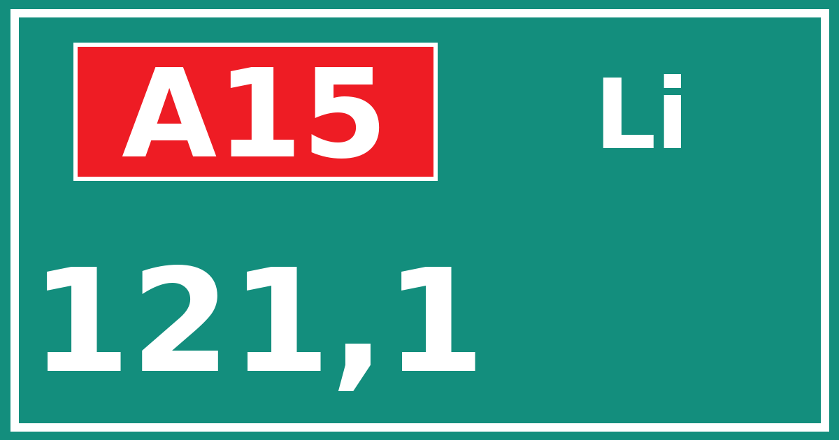 Hectometerbord A15 121,1 zijde Li