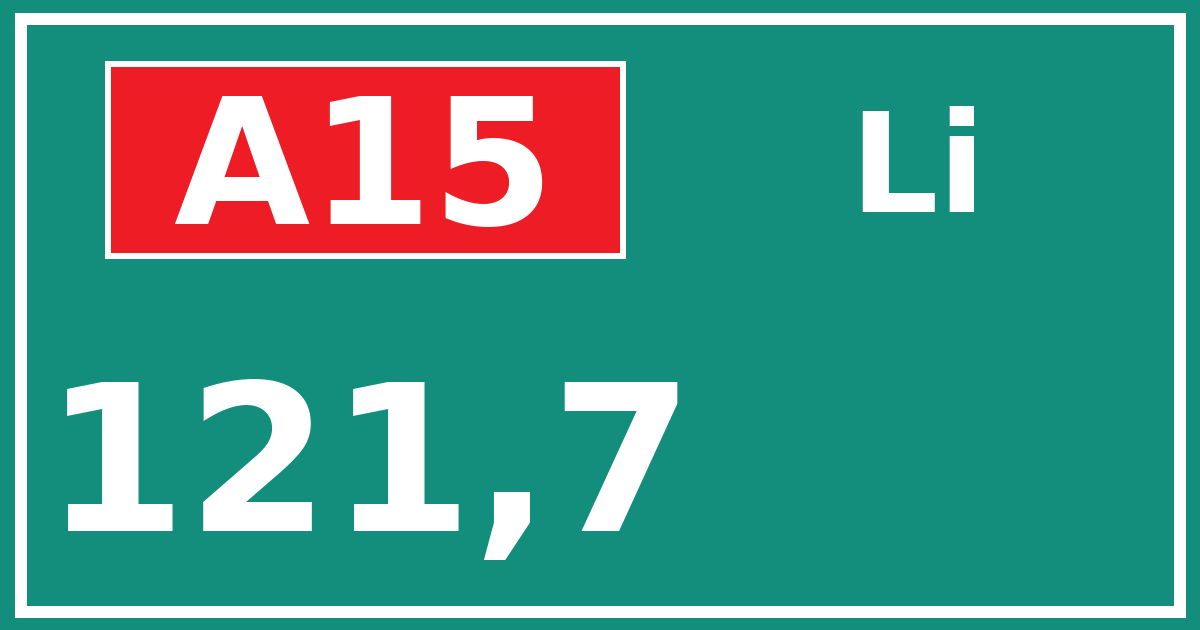 Hectometerbord A15 121,7 zijde Li
