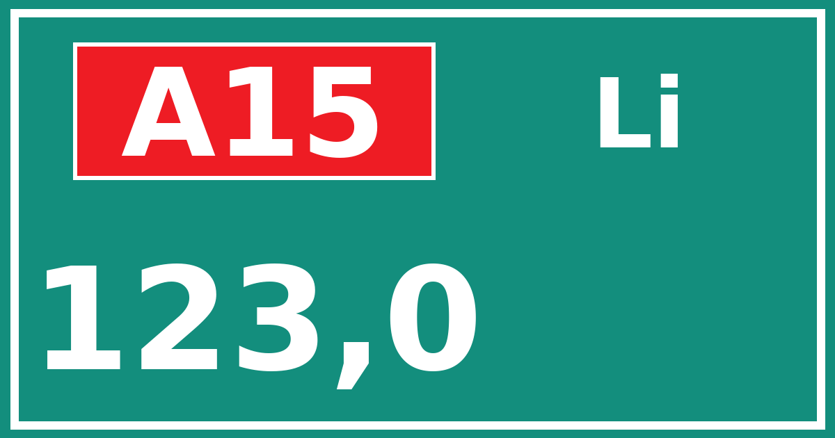 Hectometerbord A15 123,0 zijde Li